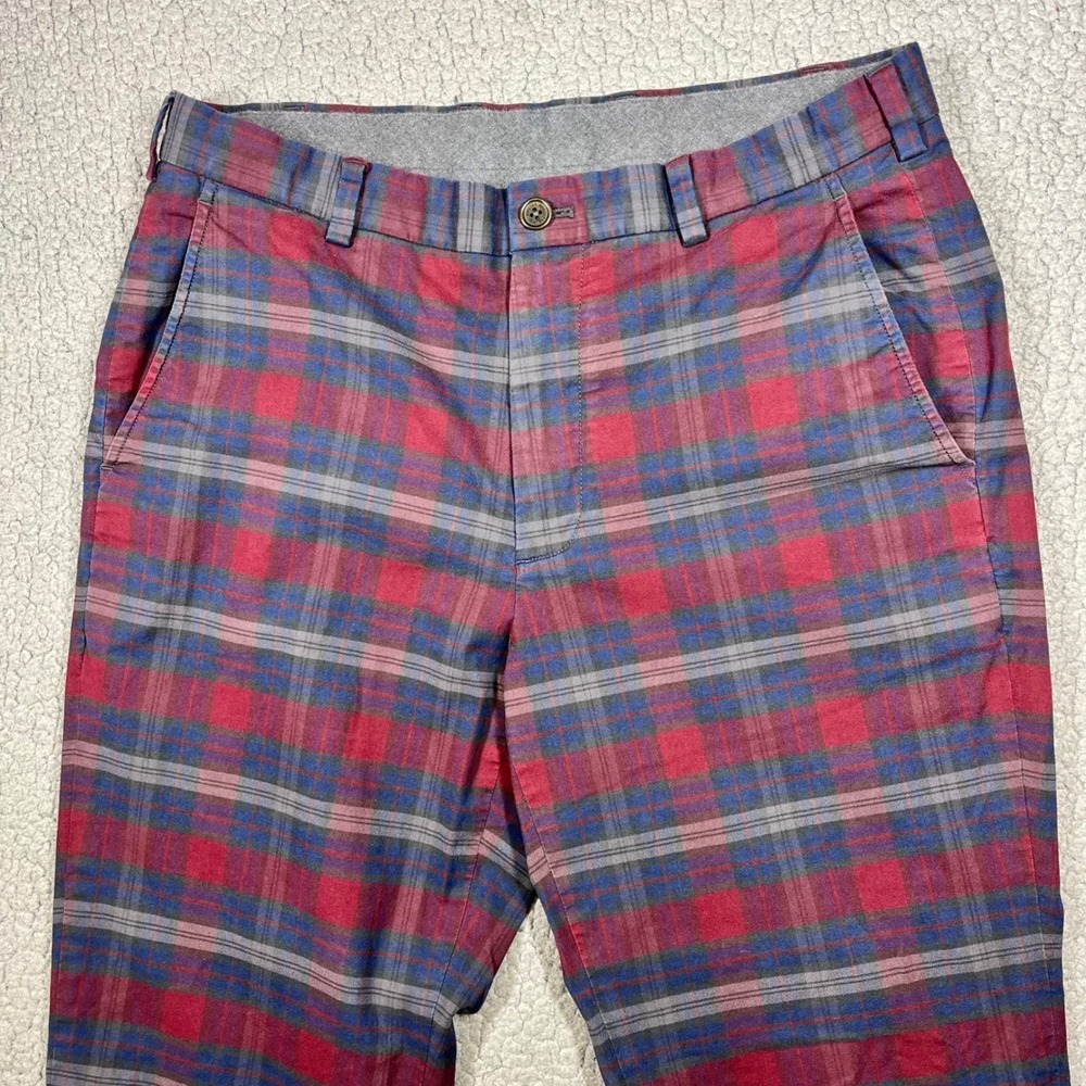 Brooks Brothers Clark Chinos Mens 34x32 Red Blue Plaid Stretch Cotton Pants - Picture 2 of 11